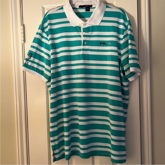 Ralph Lauren Green and White Polo Shirt with Stripes - Picture 1 of 3